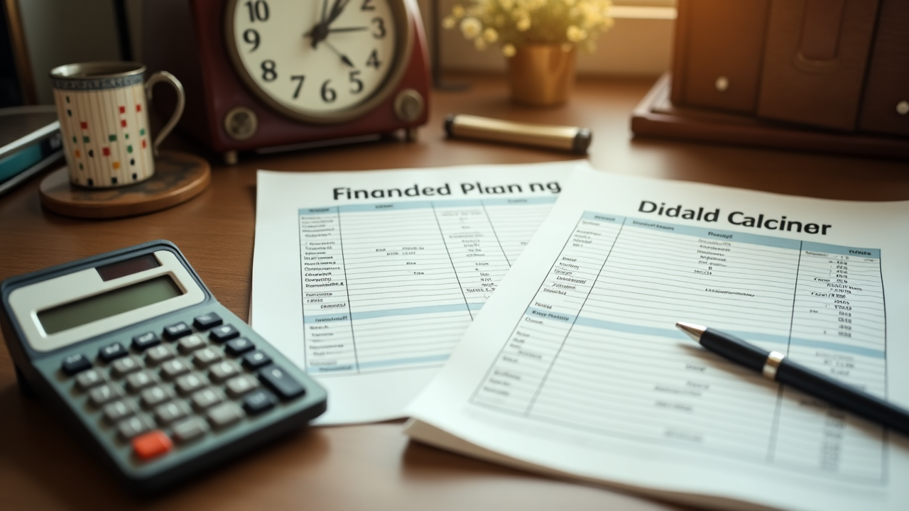Planificación financiera con documentos y calculadora