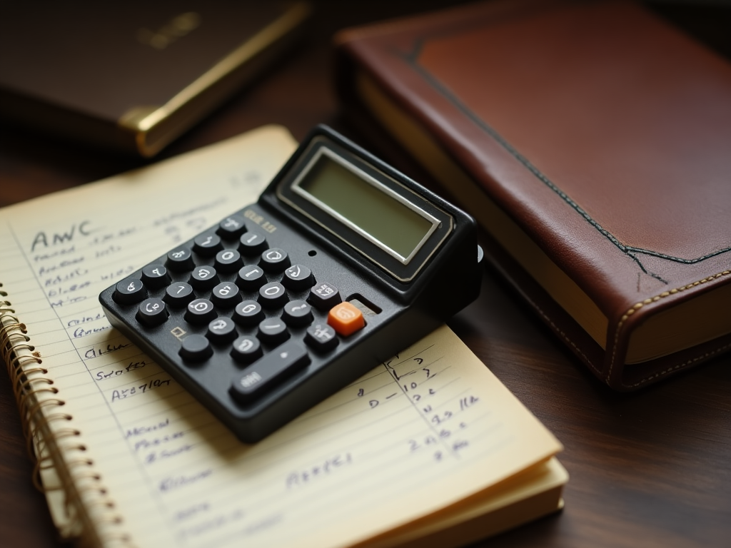 Calculadora vintage y documentos financieros